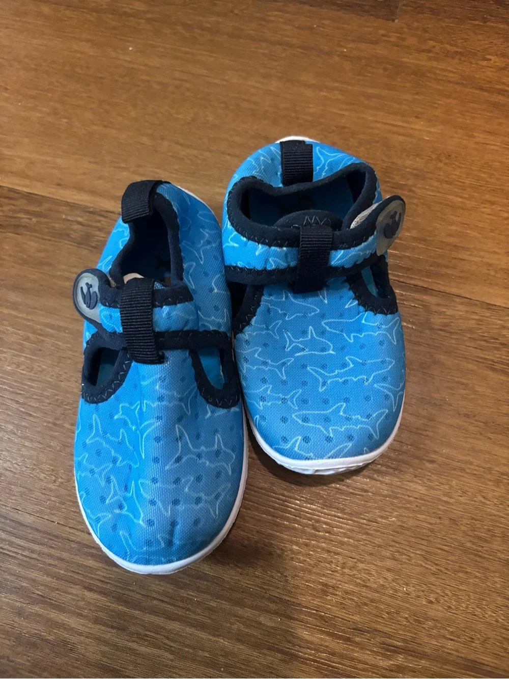 Kids Blue Shark-Pattern Water Shoes with Hook-and-Loop Strap